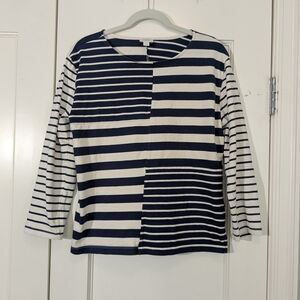 J. Crew Navy and White Striped Longsleeve Top Sz M